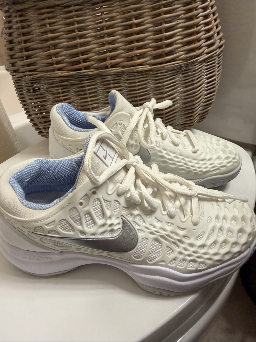 Nike White Kids' Textured Training Sneakers with Gray Swoosh